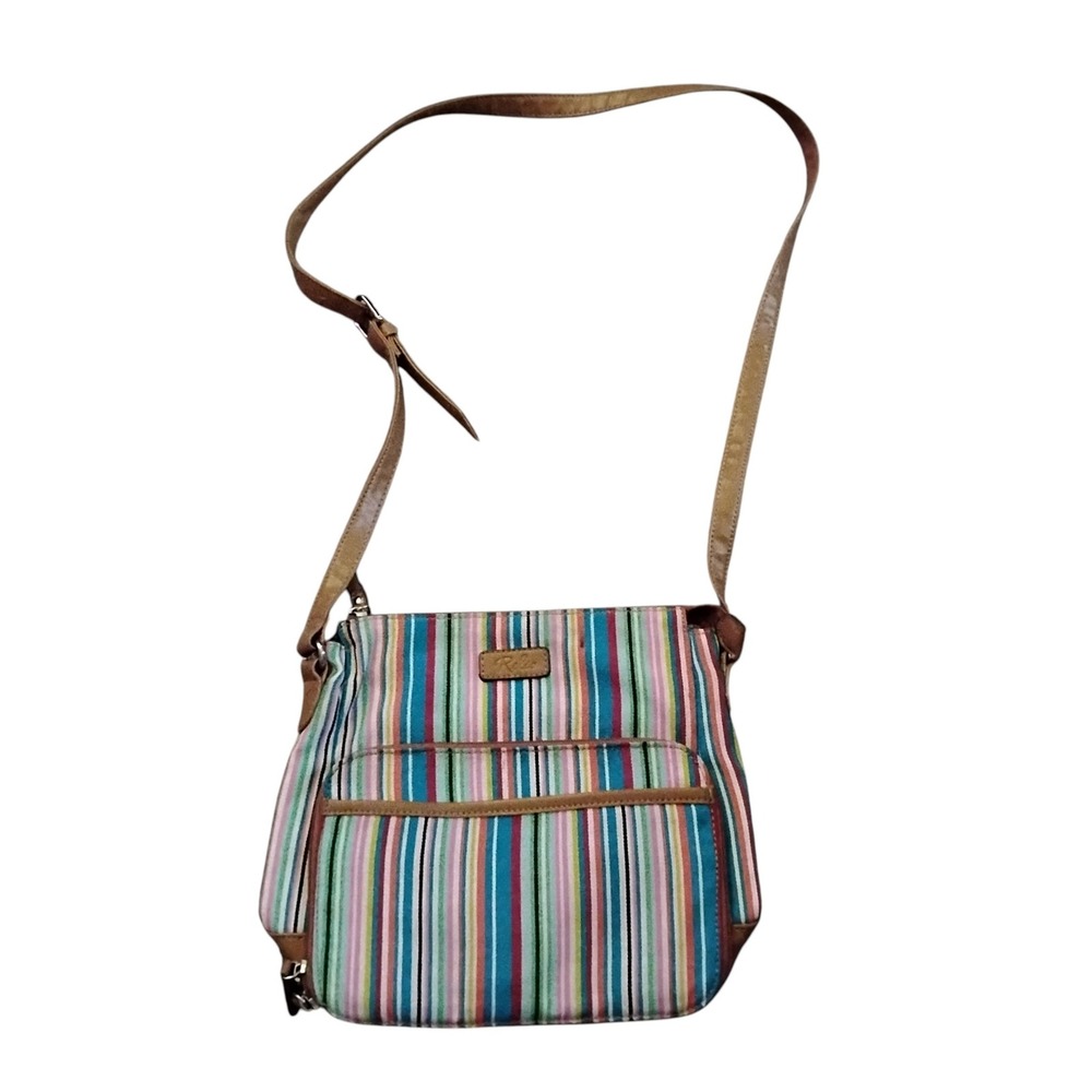 Relic Multi Color Striped Canvas Crossbody Bag Tan Trim Adjustable Strap